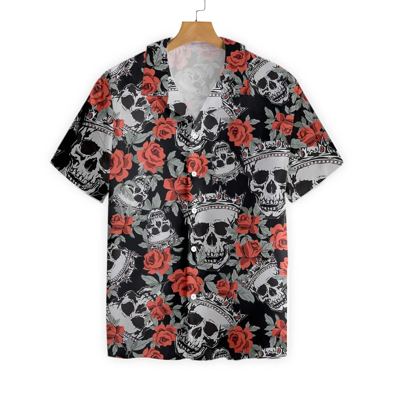 Skull With Crown And Red Rose Hawaii Shirt Ha110794