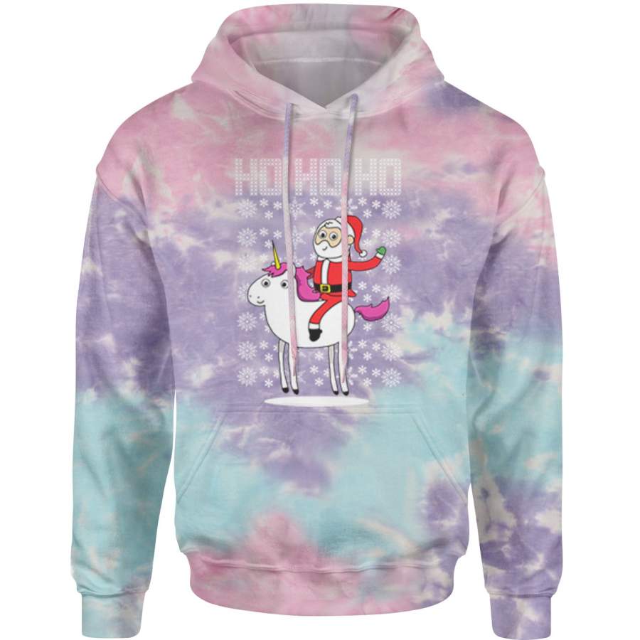 Ho Ho Ho Santa Riding A Unicorn Ugly Christmas Tie-Dye Adult Hoodie Sweatshirt