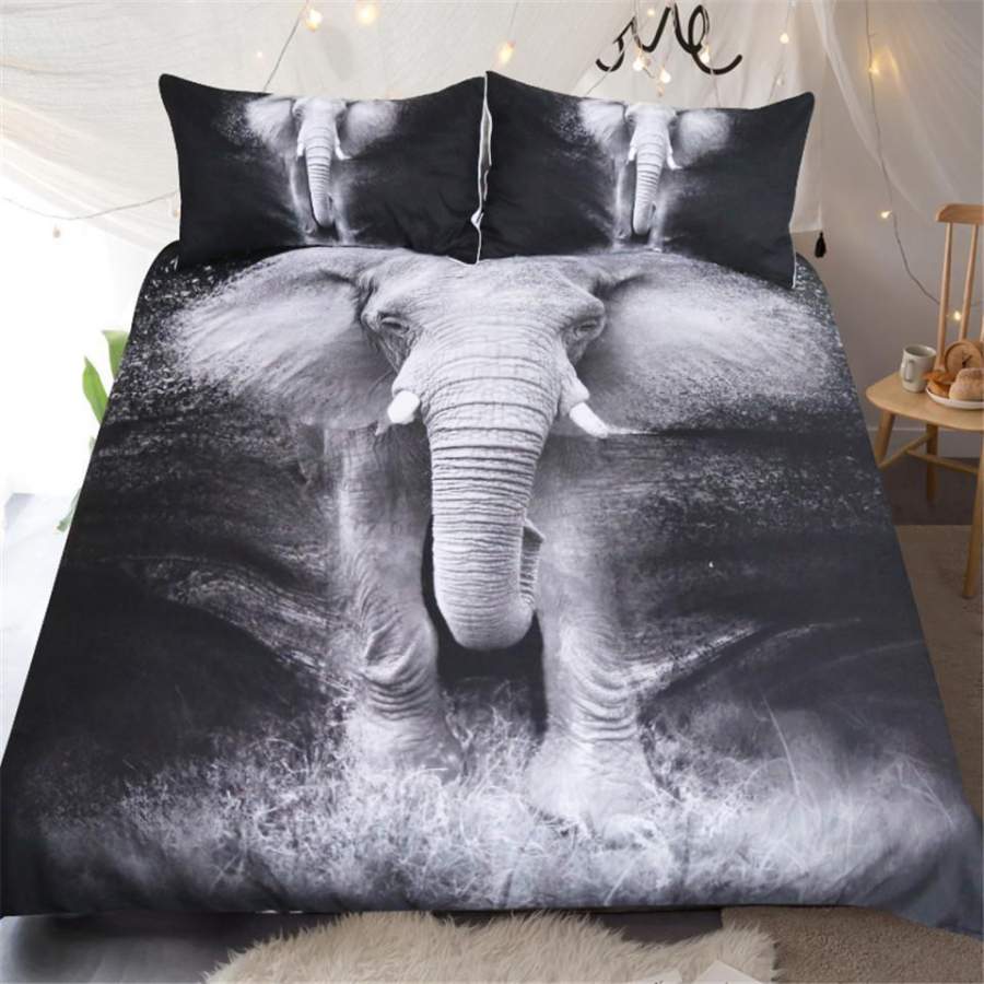 Black & White Elephant 3D Customize Bedding Set Duvet Cover SetBedroom Set Bedlinen