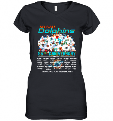 Miami Dolphins 55Th Anniversary 1966 2021 Thank You For The Memories Signatures Women’S V-Neck T-Shirt