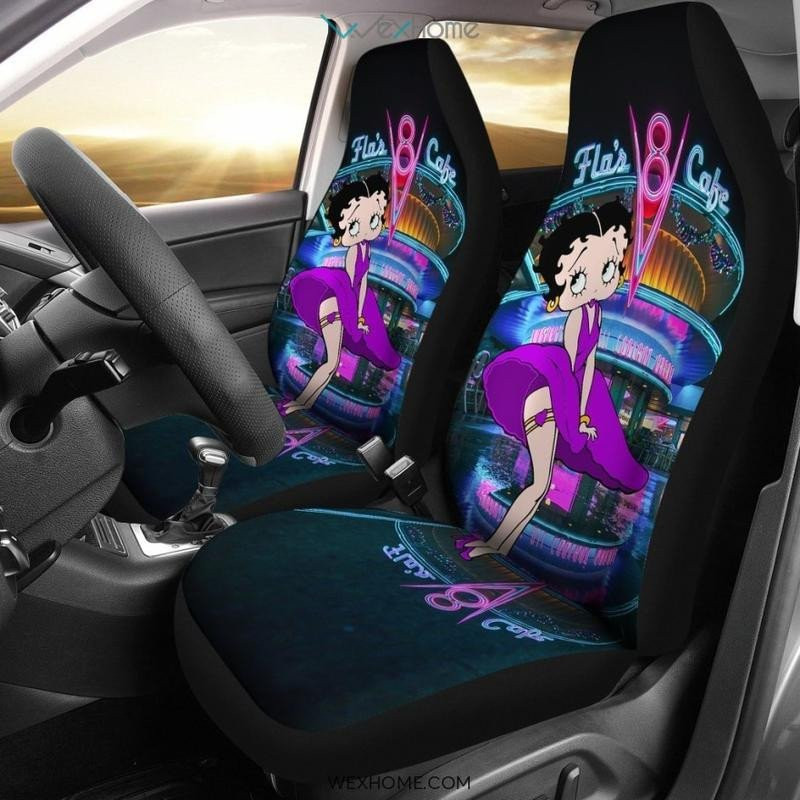 Betty Boop Purple Dress Car Seat Covers With Leather Pattern Print Will Get 2 Pcs