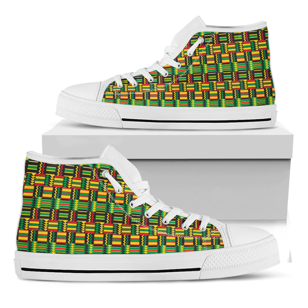 West African Kente Tribal Pattern Print White High Top Shoes