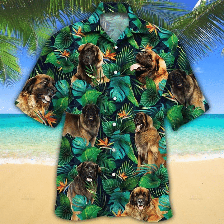 Leonberger Dog Lovers Tropical Leaves Hawaii Hawaii Graphic Print Short Sleeve Hawaii Shirt Ha54018