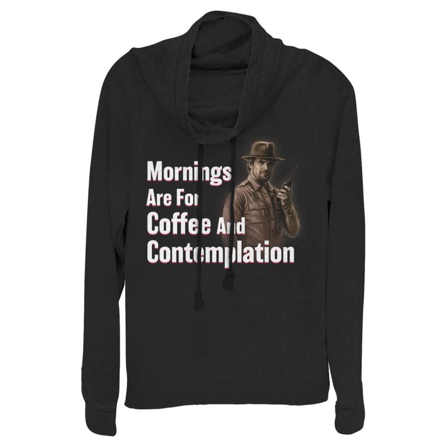 Stranger Things Junior’s Hopper Coffee and Contemplation  Cowl Neck Sweatshirt