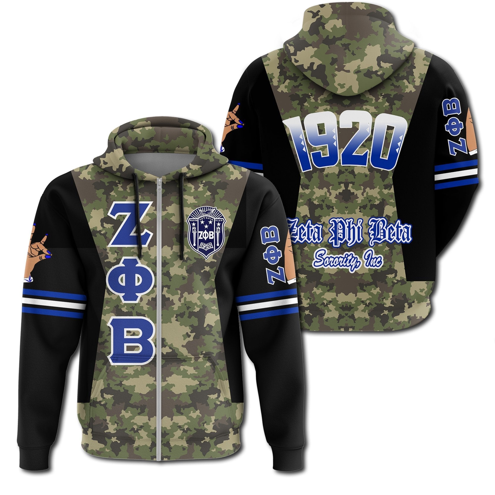 Sorority Hoodie – Zeta Phi Beta Sorority Camouflage Zip Hoodie