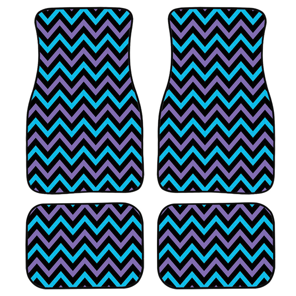 Blue Purple And Black Chevron Print Front And Back Car Floor Mats, Front Car Mat