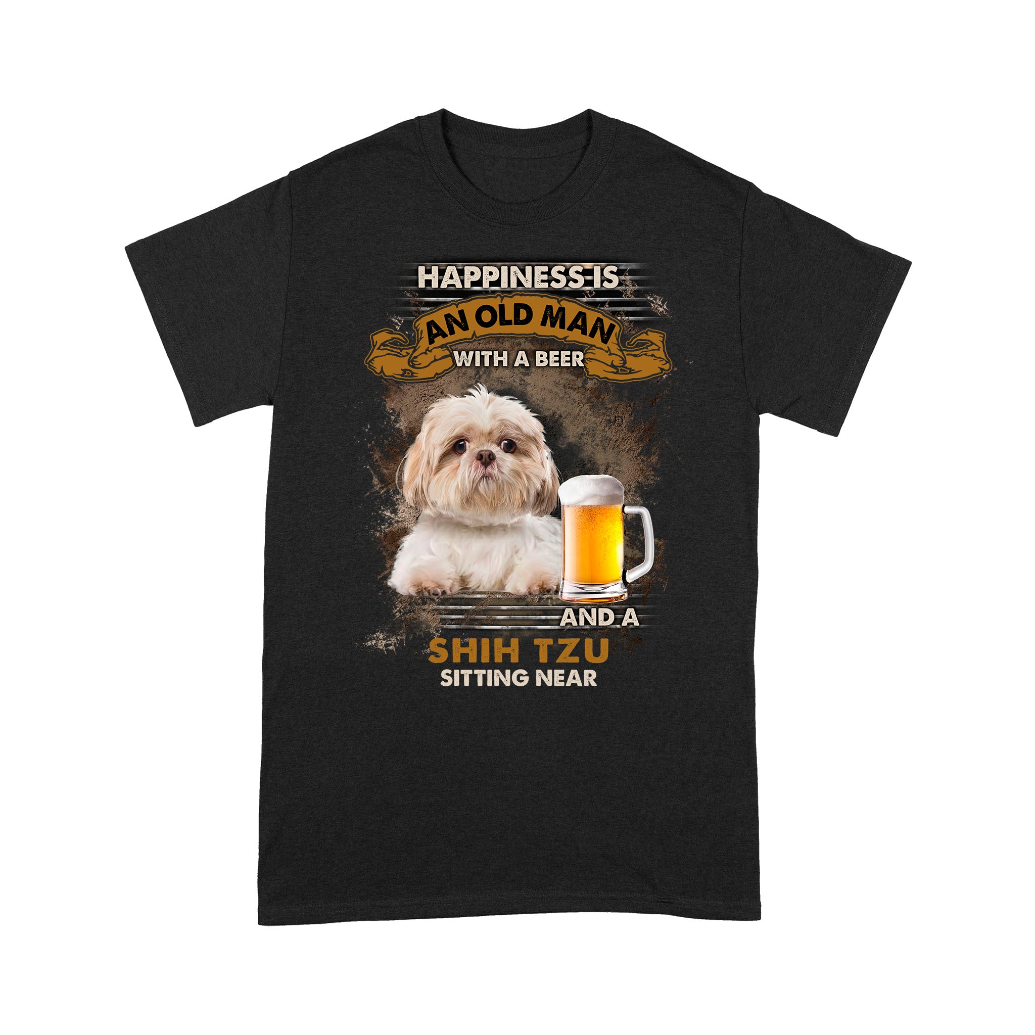 Premium T-Shirt – Happiness Is Old Man With A Beer And A Shih Tzu Sitting Near 2