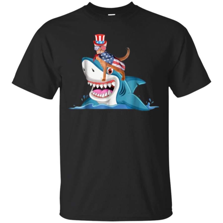 AGR Cat Ride Shark American Flag Shirt For Cat Lover Jaq T-shirt