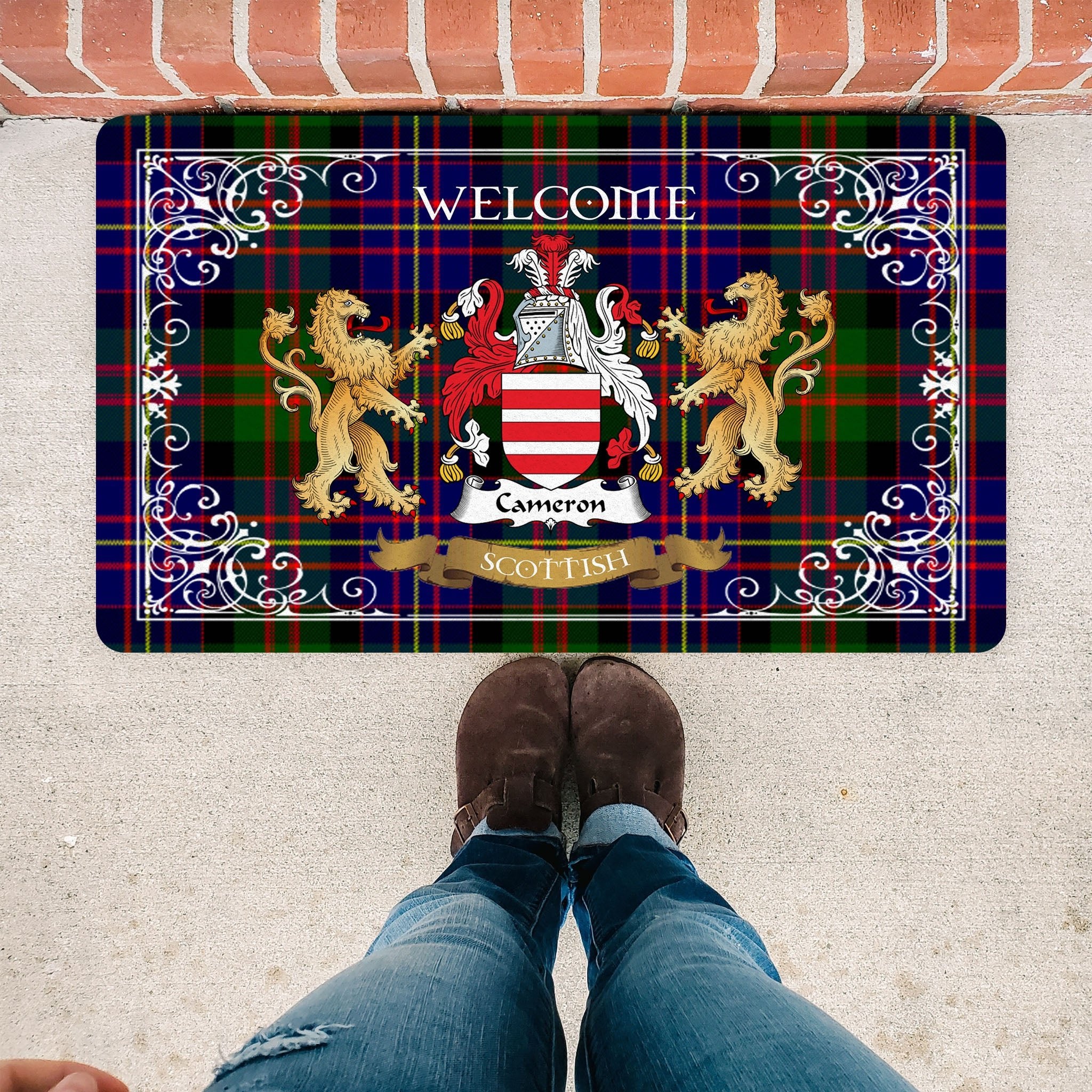 Scotstee Shop Tartan Door Mat The Family Cameron Of Erracht Modern Scottish Plaid Doormat, Welcome Mat, Christmas Door Mat