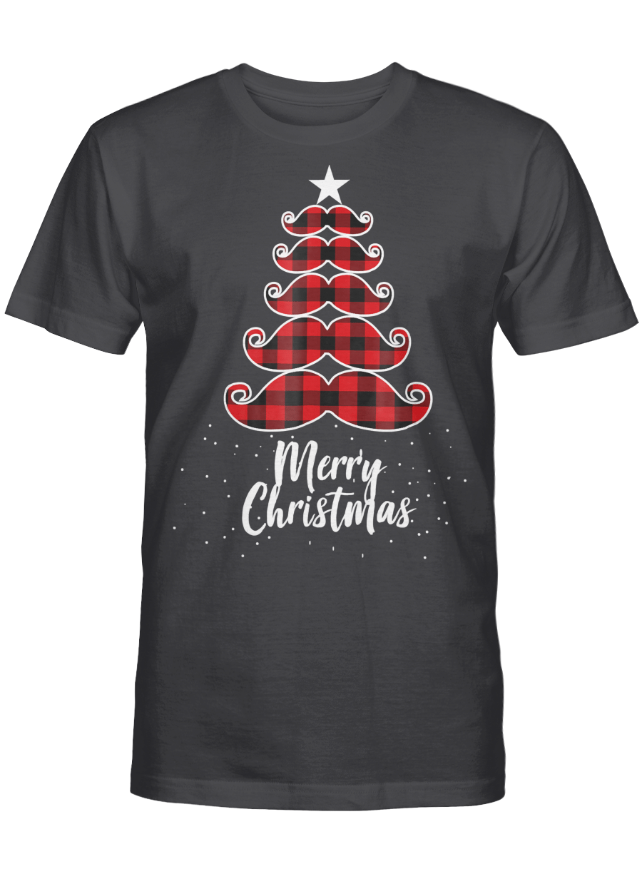 AmazeStyleZ Santa’s Reindeer, Ugly Christmas Sweater, Christmas Gift Ideas, Buffalo Plaid Christmas Moustache Tree Shirt for Dad Mom Kid