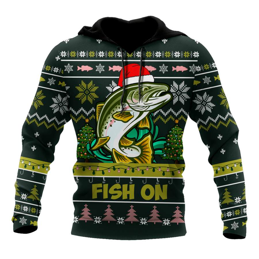 Trout Fishing Fish on Christmas Hat 3D Shirts AM112054