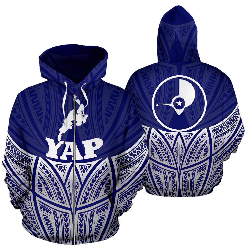 Yap Polynesian Zip-Up Hoodie Blue Pride Map And Seal