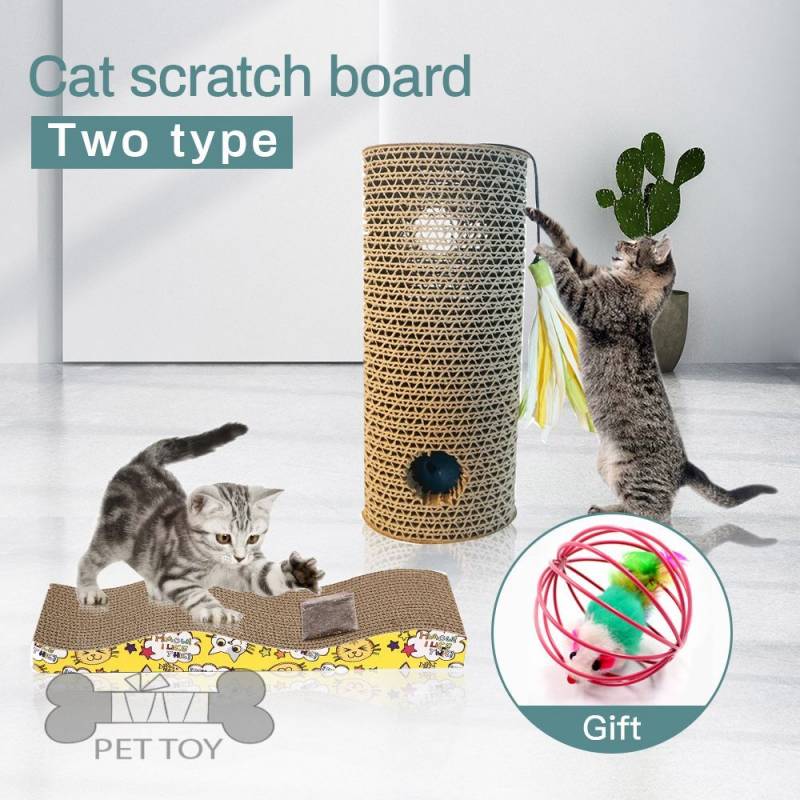 Corrugated Paper Cat Scratcher Kitten Cat Scratching Pad Board Mat Scratcher And 1pc Random Gift Pet Cats Game Scratching