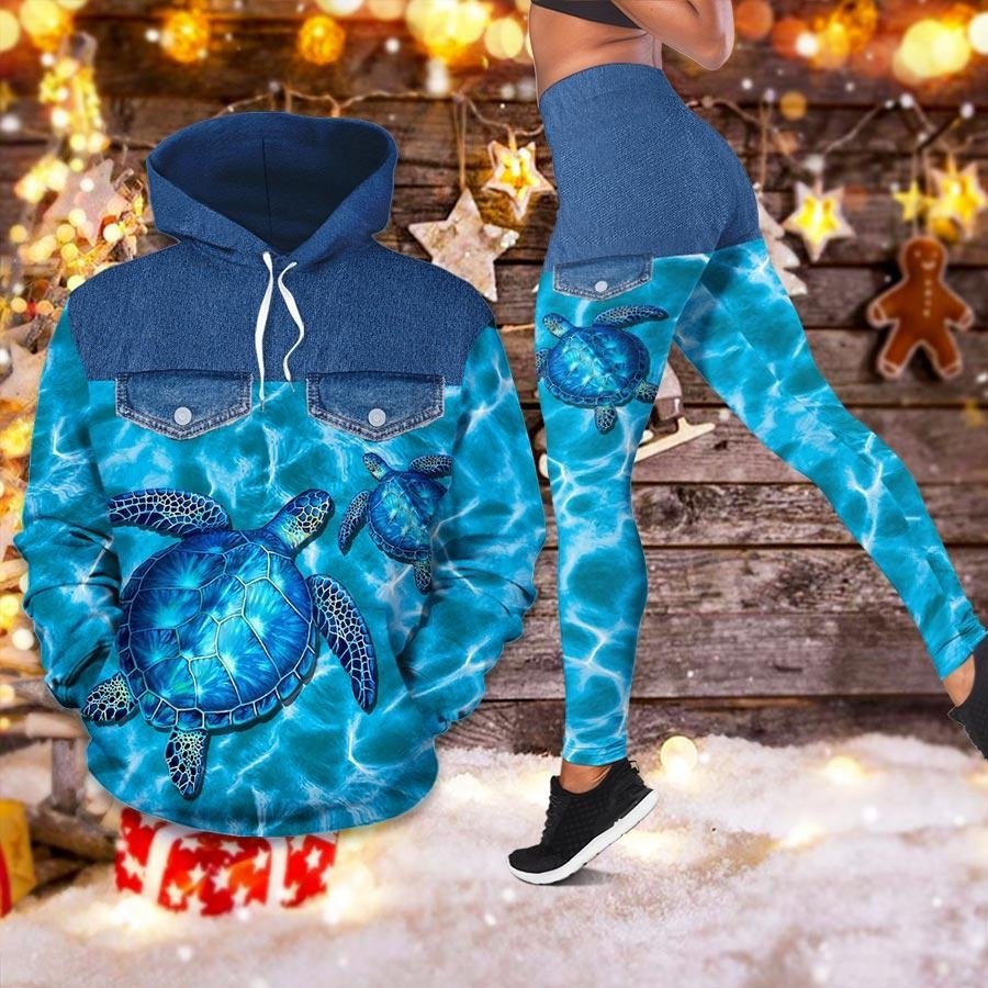 Sea Turtle Water Pattern 3D Hoodie Legging Set Combo