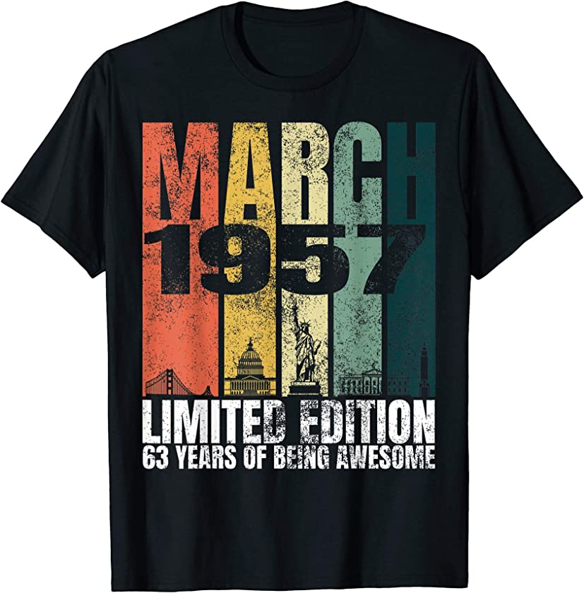 Vintage March 1957 Bday Gifts 63 Years Old 63rd Birthday T-Shirt