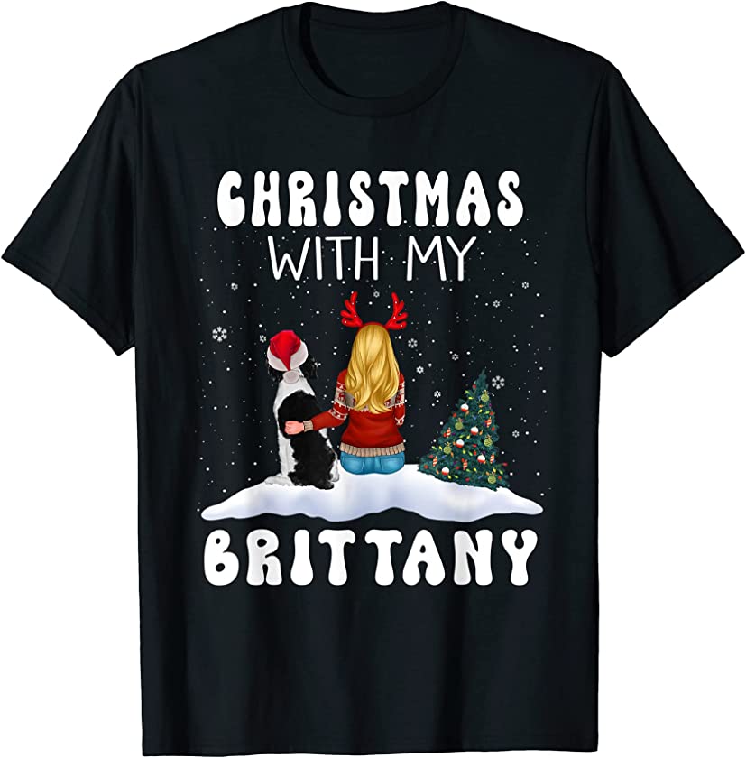 Christmas With My Brittany Spaniel Dog Puppy Funny Xmas T-Shirt