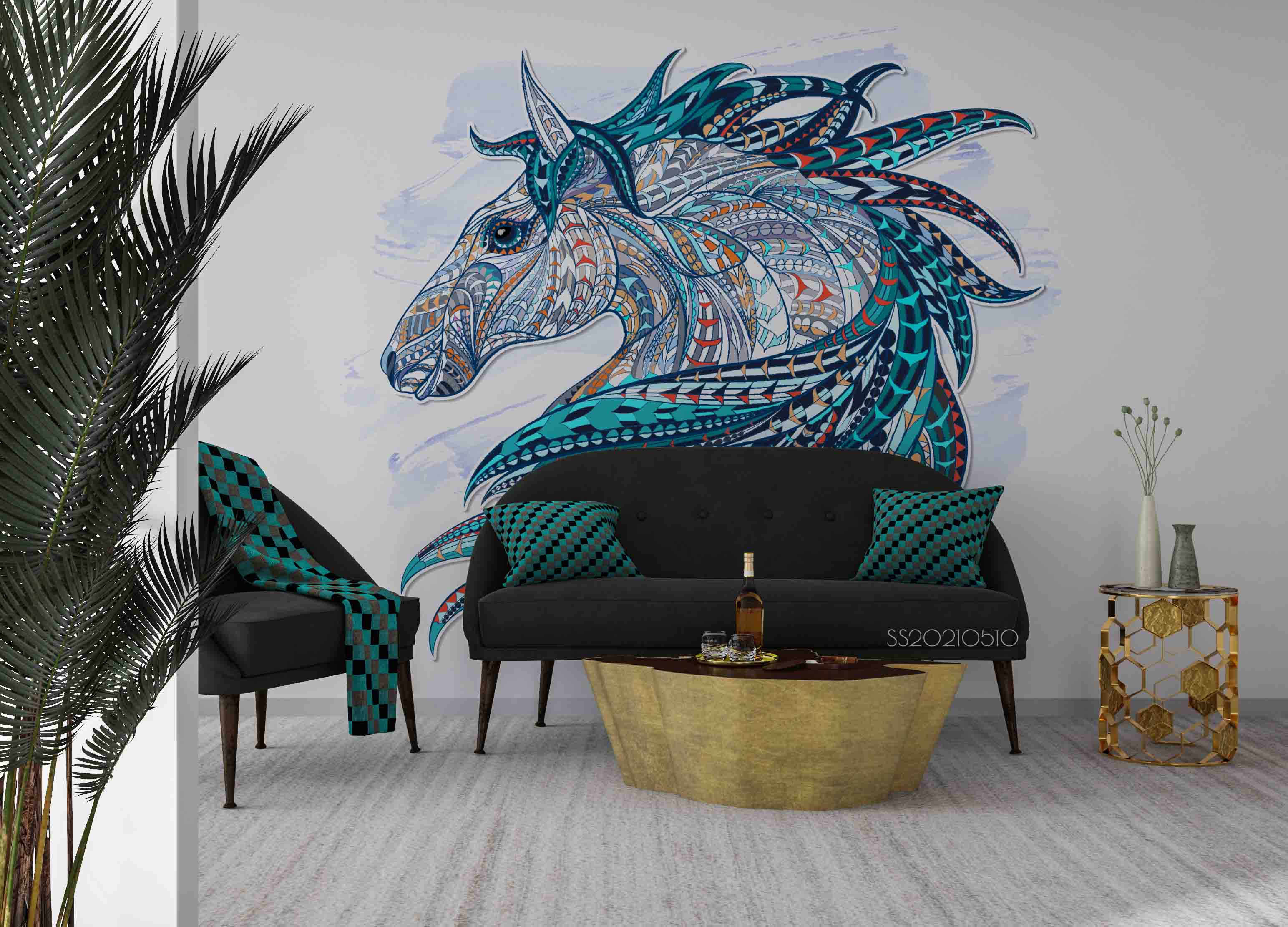 3D Animal Blue Horse Wall Mural Wallpaper Lqh 291