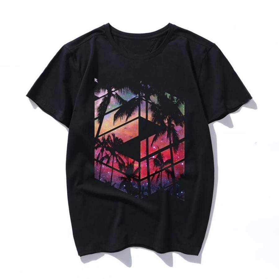 geometric galaxy sunset beach Womens mens T shirt Korean Style Casual Hip Hop Streetwear Friends 90S Grunge Aesthetic Basic Print Tee Stranger Things