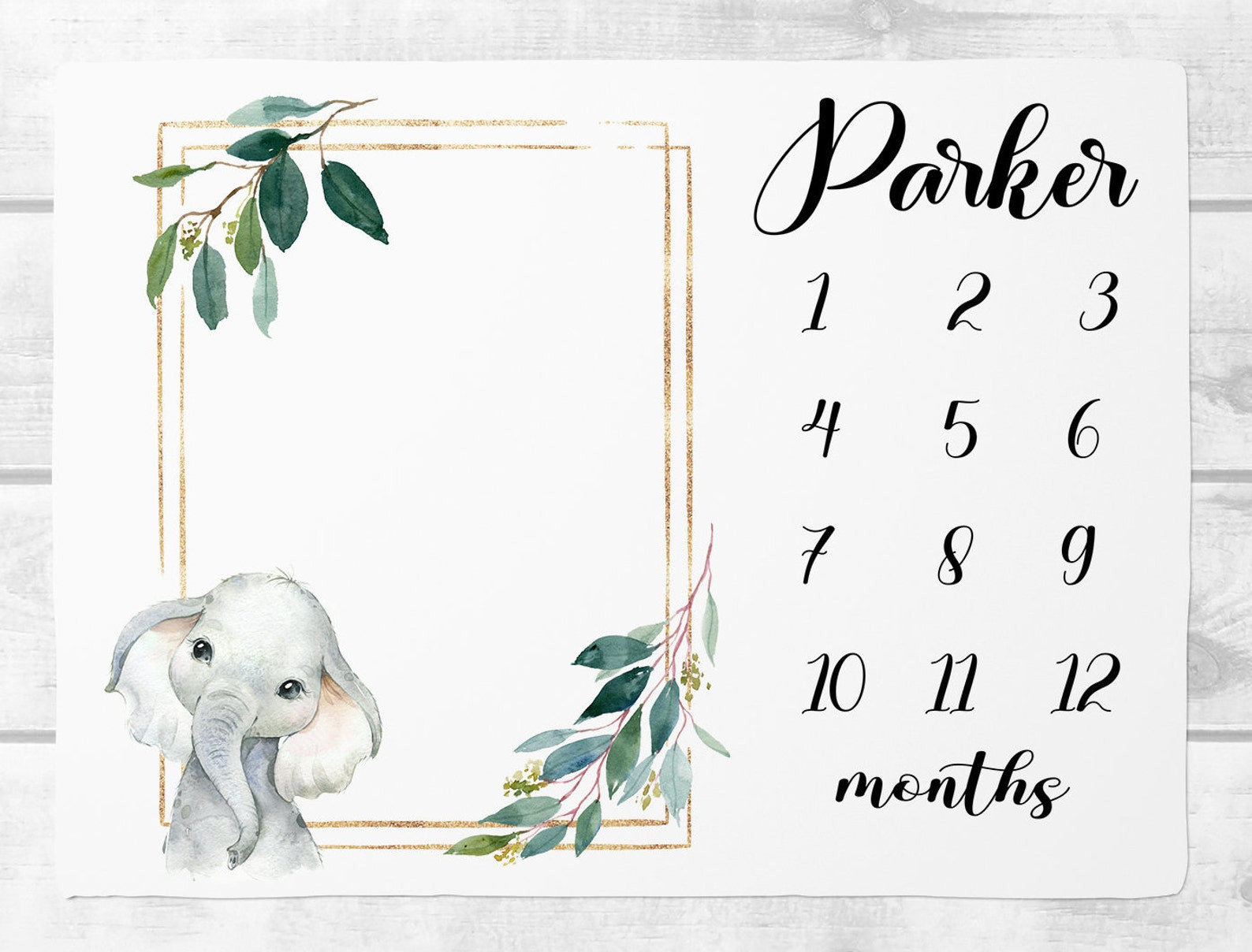 Personalized Elephant Monthly Milestone Blanket, Newborn Blanket, Baby Shower Gift Watch Me Grow Monthly