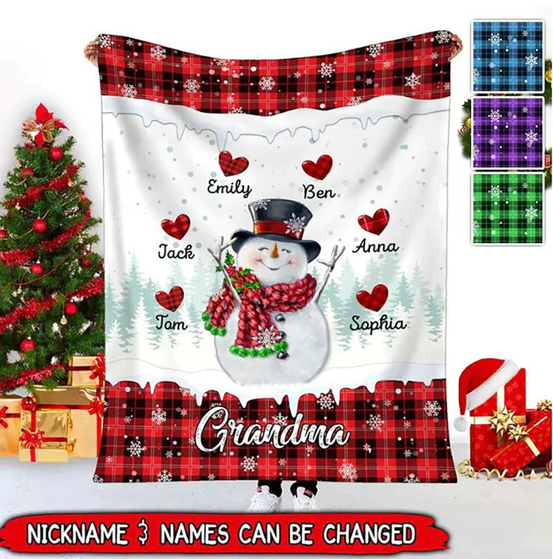 Personalized Grandma Snowman Christmas Blanket, Christmas Gift, Snowman Blanket, Birthday Gift