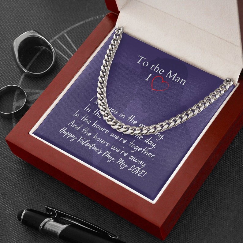 Valentines Day Gifts For Him, Cuban Necklace For Boyfriend/Husband, Love You The Hours We’Re Away