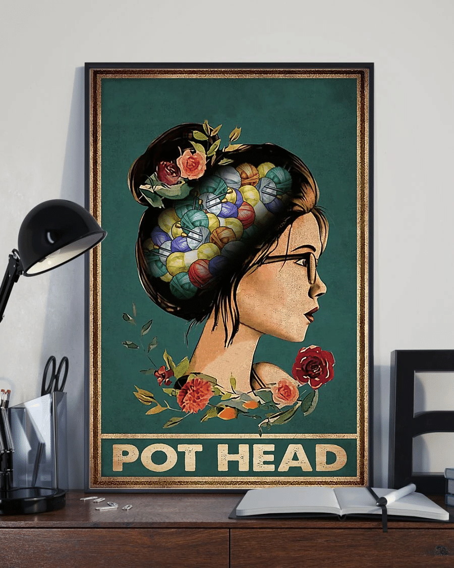 Yarn Knitting Crochet Girl Poster Canvas – Pot Head Vintage Home Decor Wall Art Evg80307