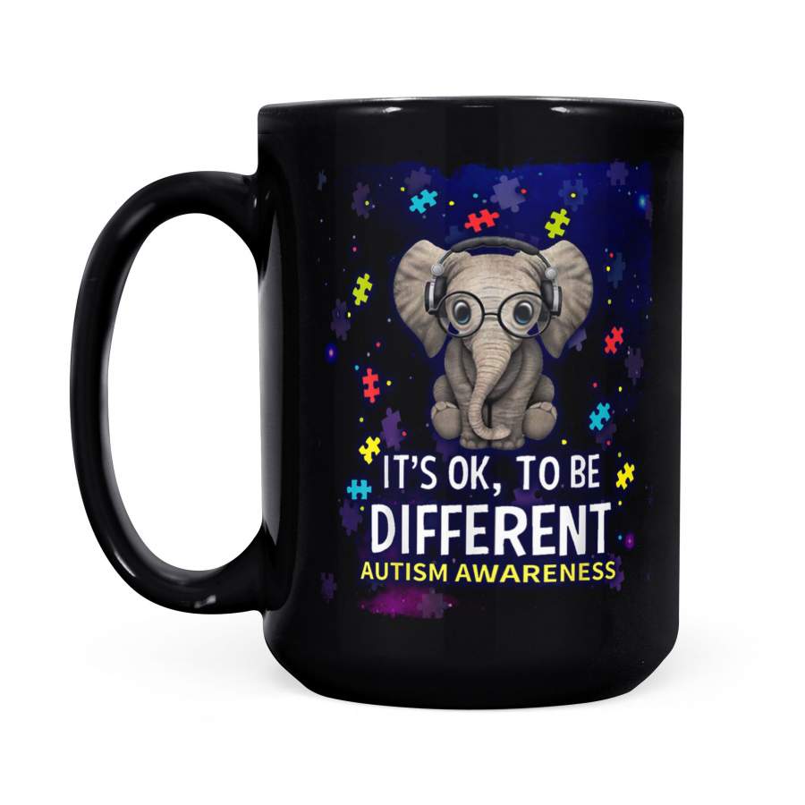 Autism Awareness Coffee Mug It’s Ok To Be Different Elephant Gift – Black Mug