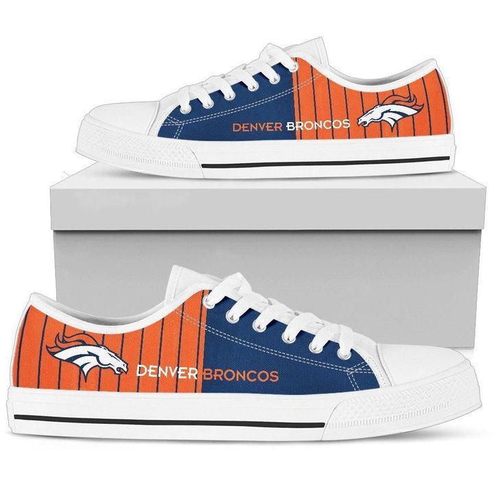 White Low Top Canvas Custom Shoes Gift For Men Simple Design Vertical Stripes Denver Broncos