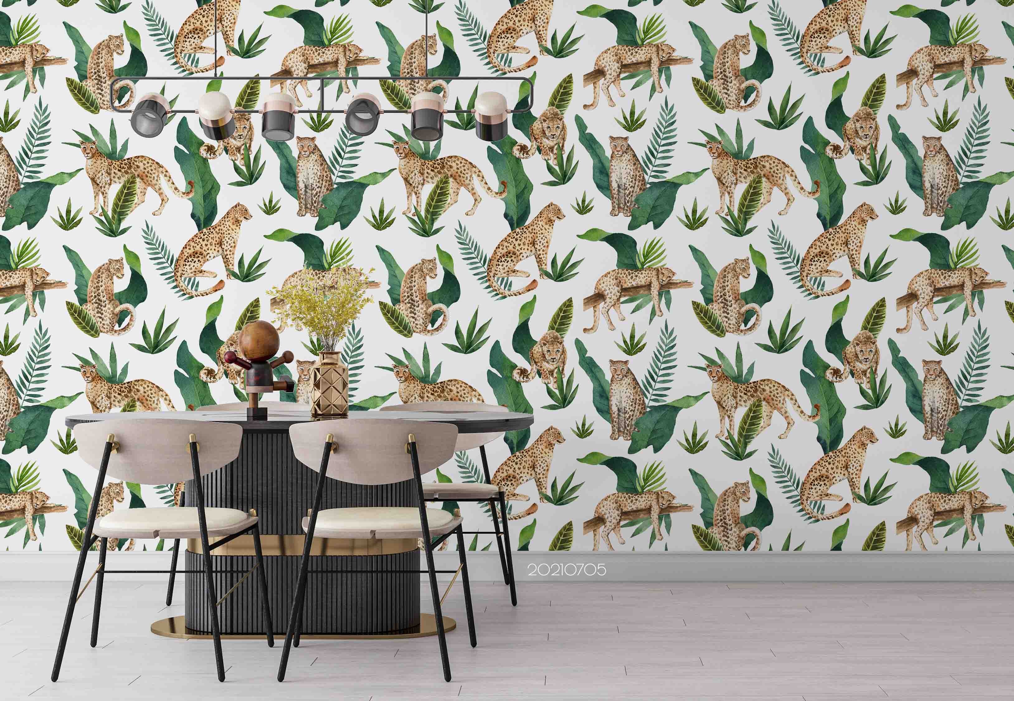 3D Tropical Leopard Green Leaf Wall Mural Wallpaper Lqh 101