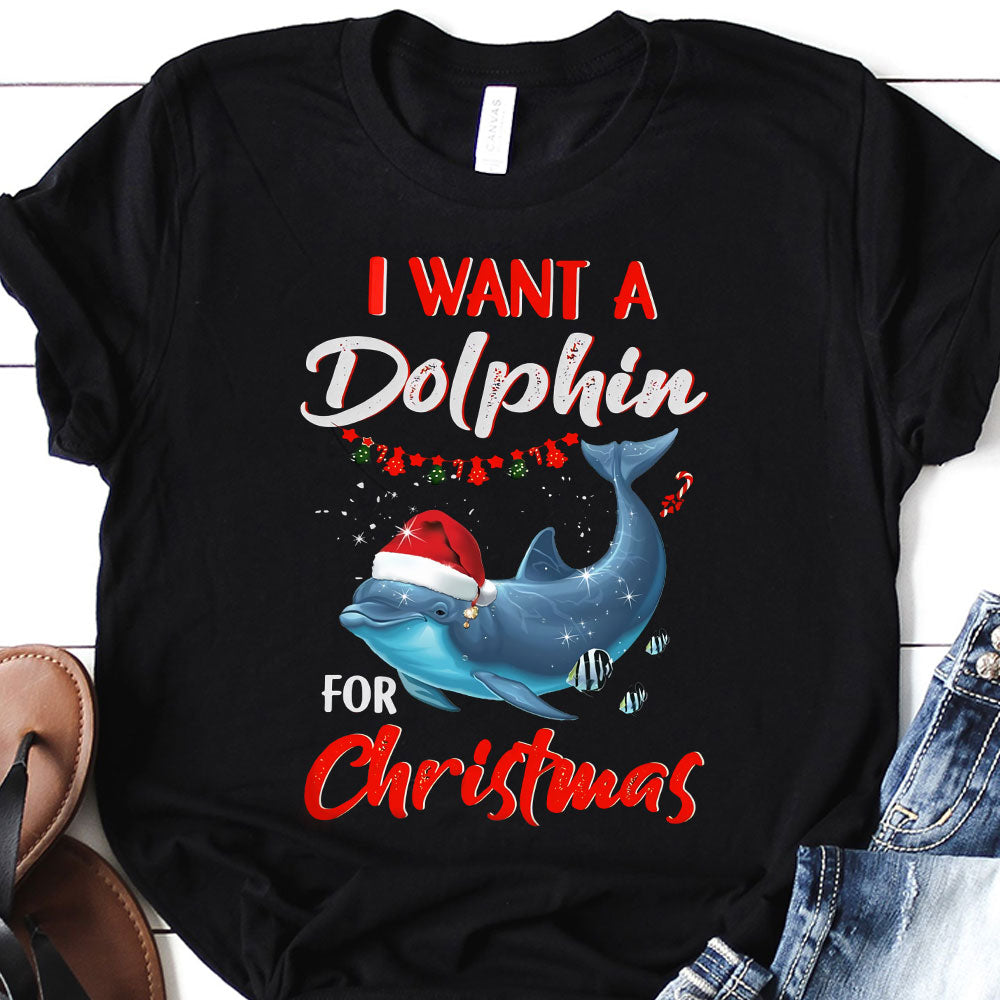 Dolphin I Want A Dolphin For Christmas Quaz0111004Z Dark Classic T Shirt