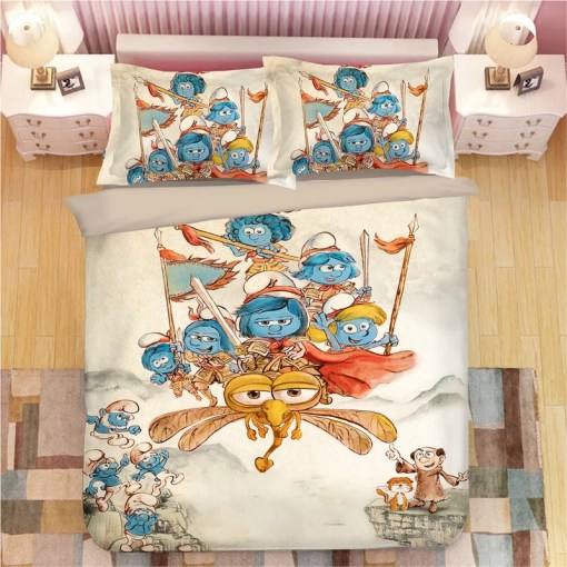 The Smurfs Clumsy Smurf Smurfette 9 Duvet Cover Pillowcase Home Decor 3D Bedding Set