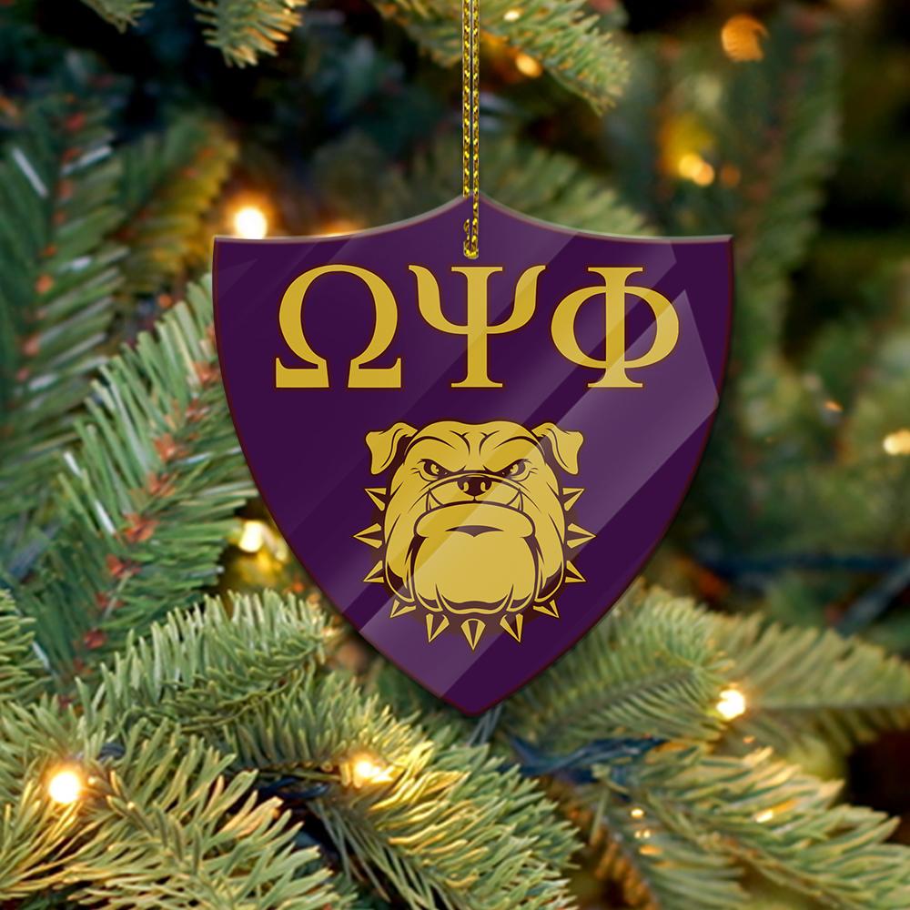 Wonderprint Ornament – Omega Psi Phi Shield Bulldog Shape Acrylic Ornament Lt10