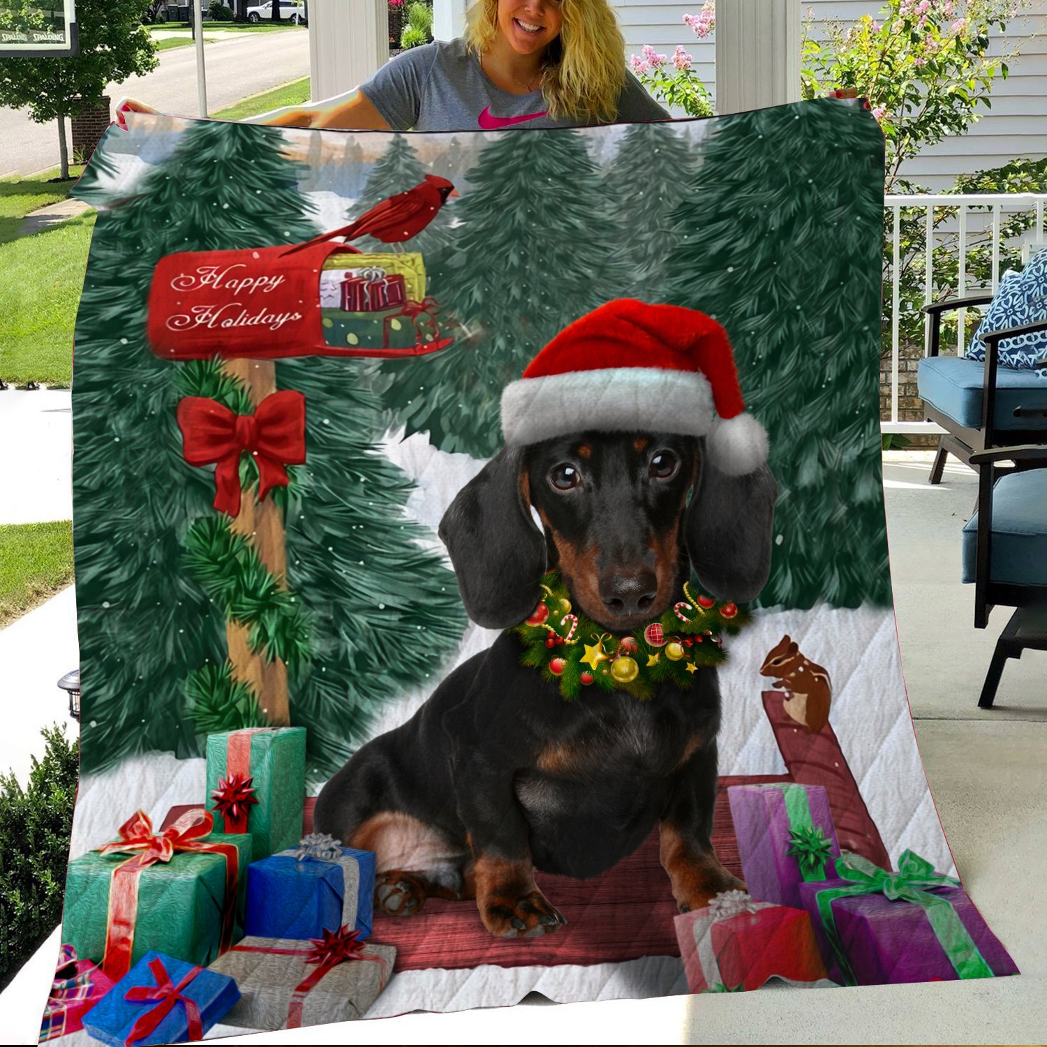 Xmas Dachshund Quilt Blanket