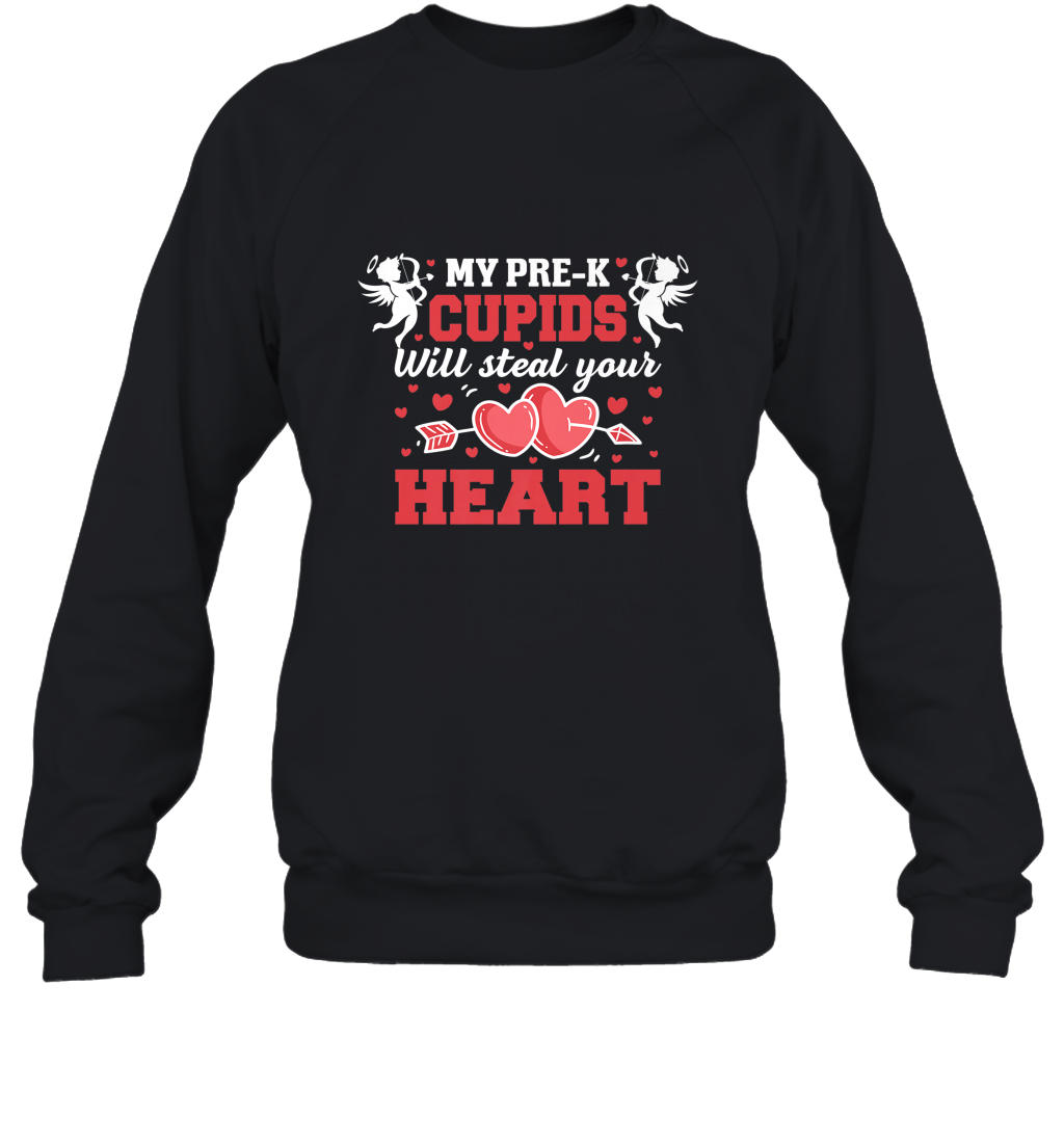 Teacher Valentine’s Day Pre K Cupids Art Graphics Heart Love Crewneck Sweatshirt