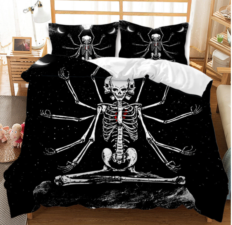 3D Halloween Skeleton Black Quilt Cover Set Bedding Set Duvet Cover Pillowcases 6