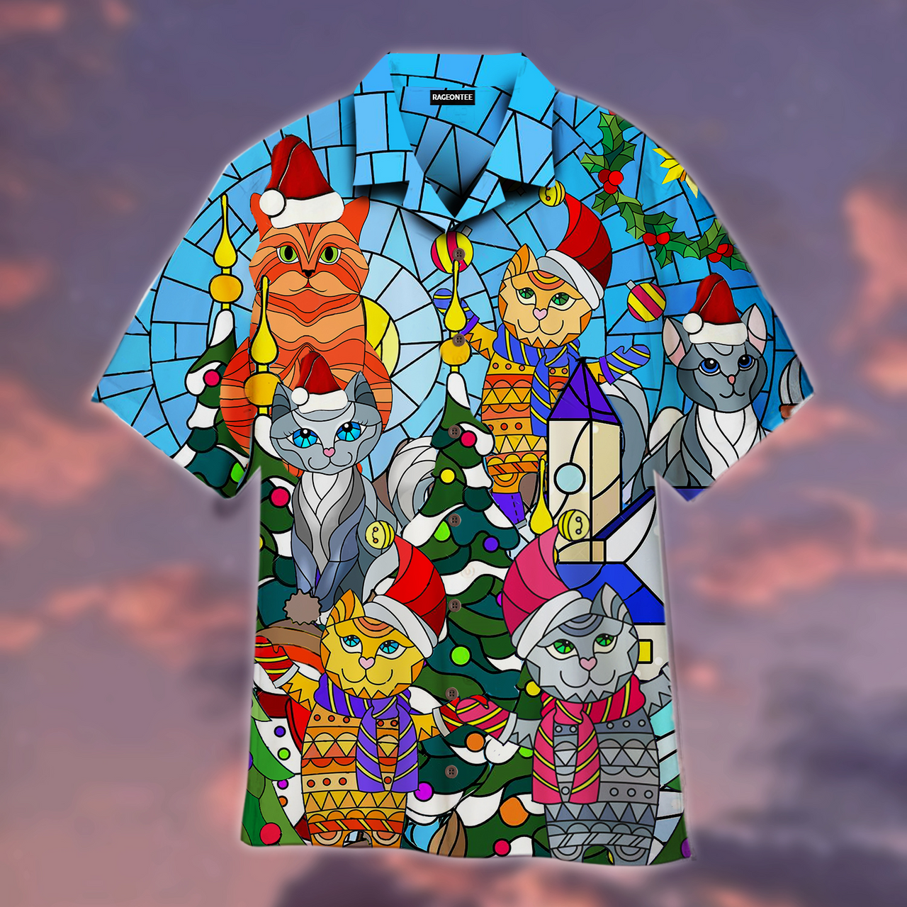 Cat Family Merry Christmas Stained Glass Aloha Hawaii Shirts For Men Women Ha19313