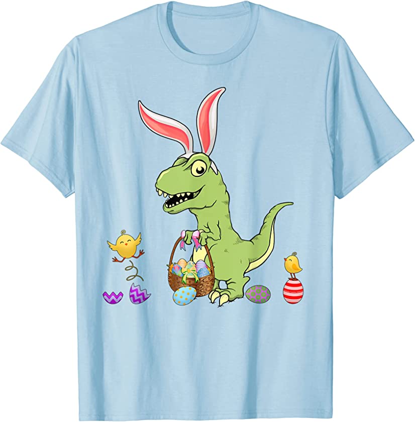 Cute Baby Dinosaur with Easter Basket and Bunny Ears Easter T-Shirt