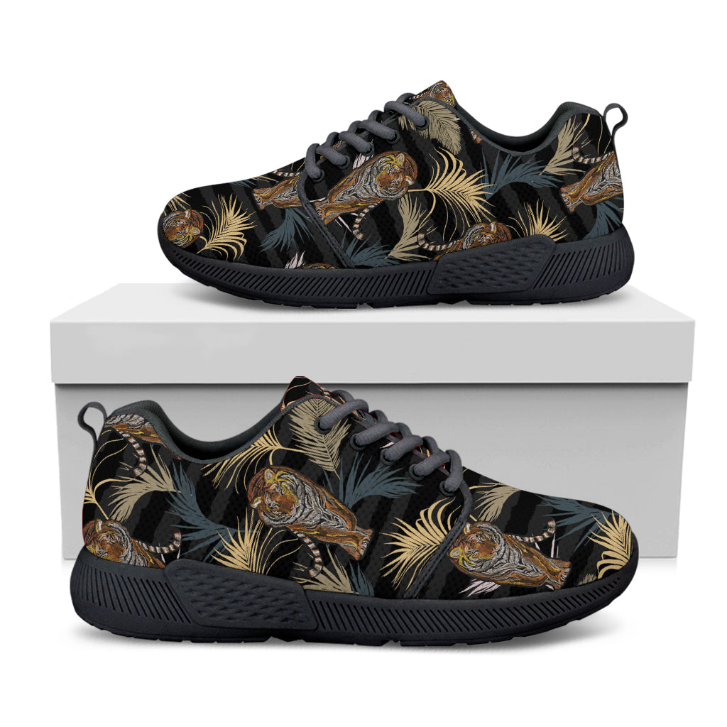 Vintage Tropical Tiger Pattern Print Black Athletic Shoes