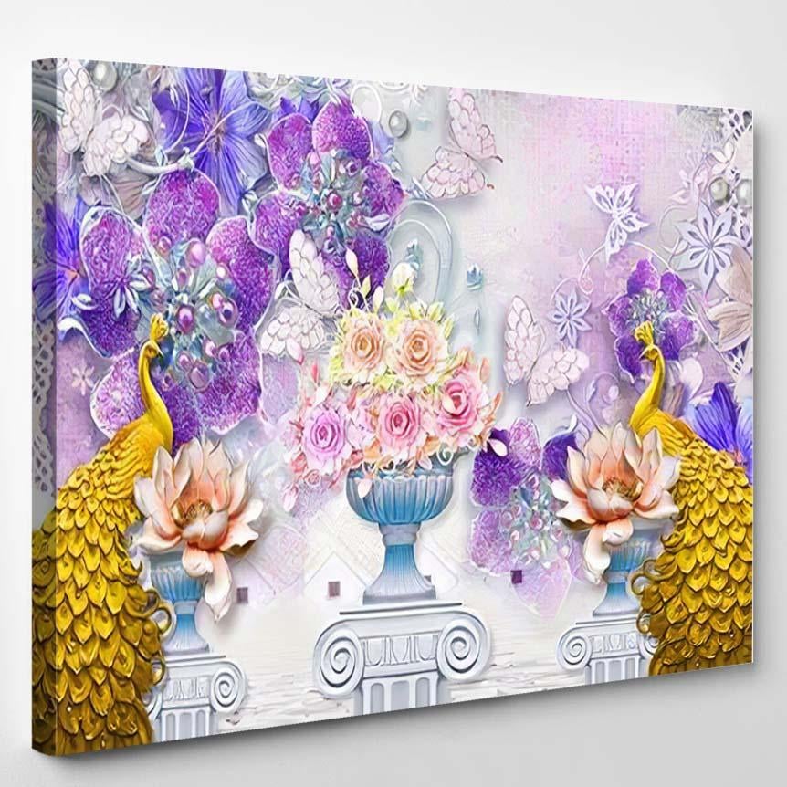 3D Mural Illustration Background Golden Jewelry – Deer Animals Canvas Print