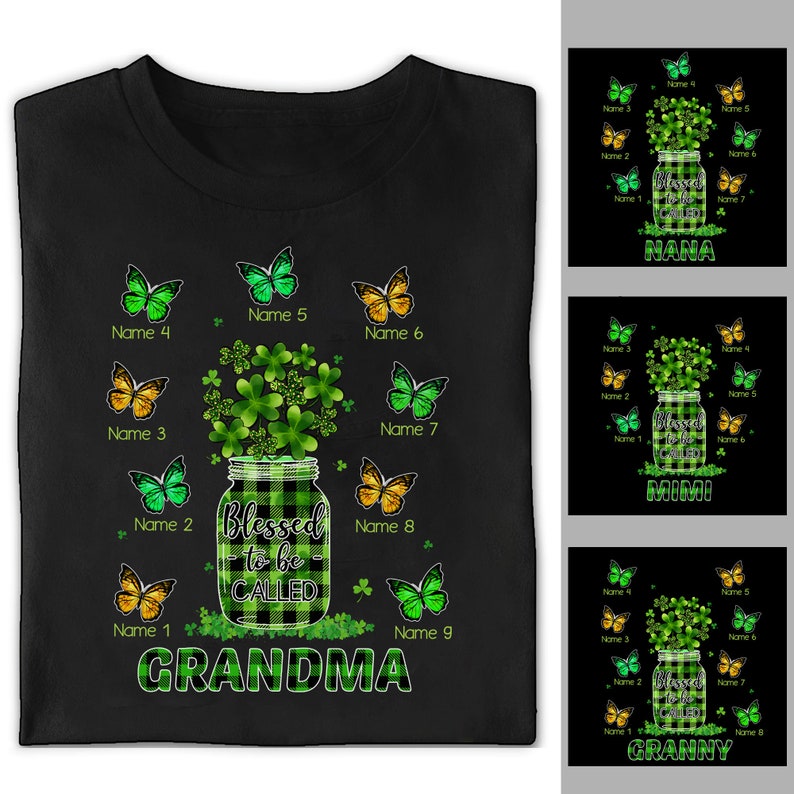 Personalized Nana Shamrocks Butterflies Shirt, Custom Grandkids Grandma T Shirt, St. Patrick’S Day Gift For Grandpa Happy St. Patrick’S Day