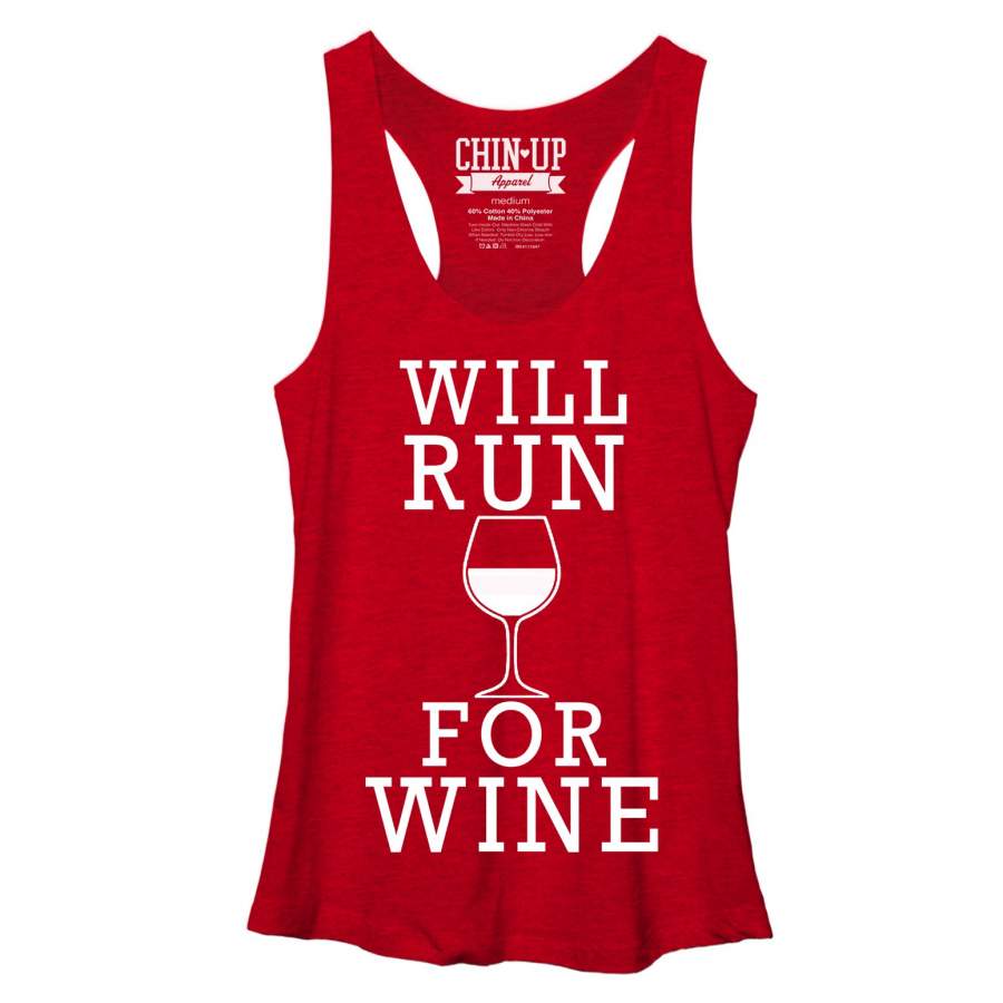 CHIN UP Women’s Will Run For Wine  Racerback Tank Red Heather