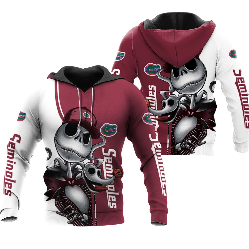Florida State Seminoles Jack Skellington And Zero 3D Tshirt Hoodie Sweater For Fans Trendy Fashion