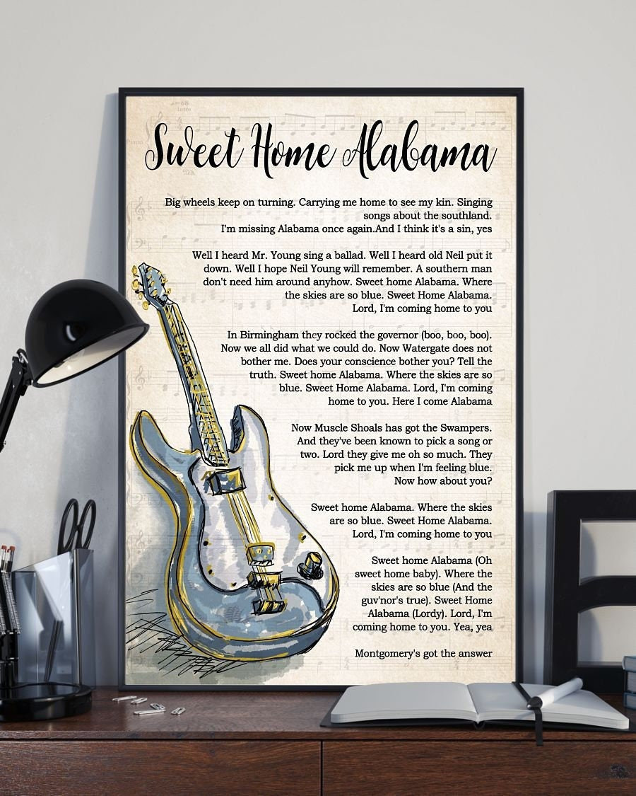 Sweet Home Alabama Vintage Song Lyrics Canvas, Gift For Music Lover, Wall Art, Christmas Gift, Holidays Gift Art, Home Decor