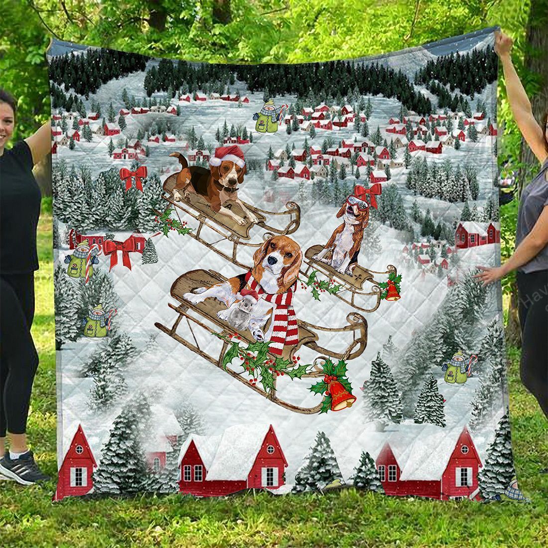 Beagle Quilt Blanket Ski With Rabit Gang