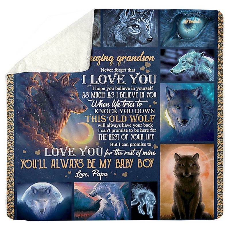 To My Amazing Grandson You’ll Always Be My Baby Boy Wolf Symbol Sherpa Blanket