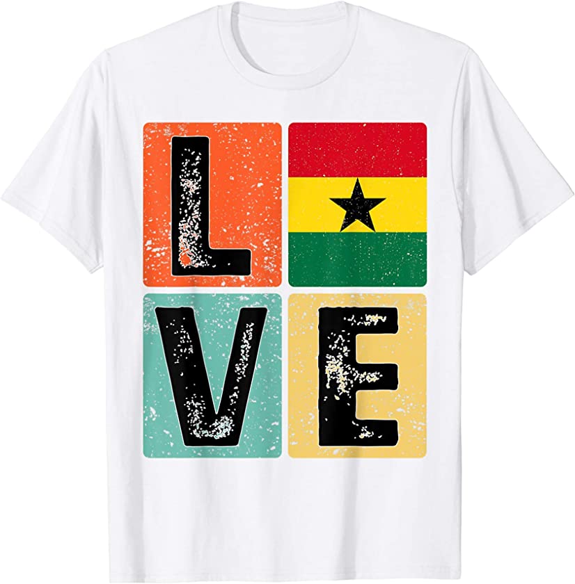 Vintage Retro I Love Ghana Flag for Ghanaian Pride T-Shirt