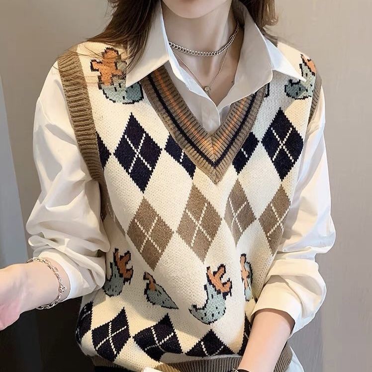 Winter Kawaii Knit Vests Woman 2022 Aesthetic Sleeveless Sweater Vest Gillet Cute Gilets for Women Waistcoat with Headings Long alx