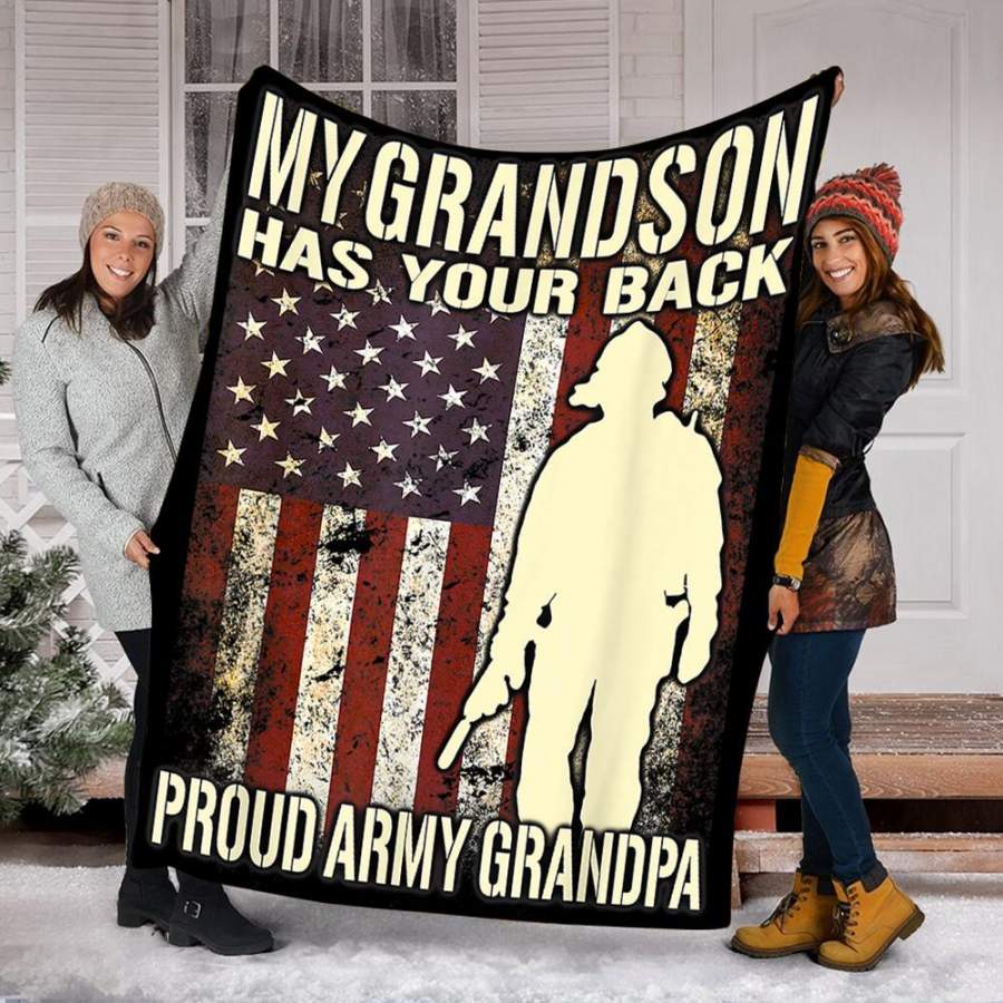 Custom Blanket Proud U.S Army Grandpa Blanket  – Fleece Blanket