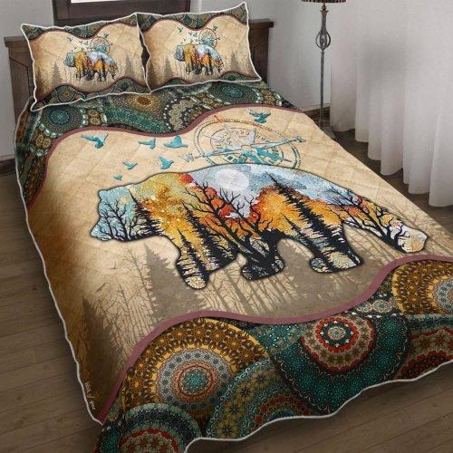 Blanketify Bear Mandala Camping Forest Quilt Gift For Bear Lovers Birthday Gift Home Decor Bedding Couch Sofa Soft And Comfy Cozy