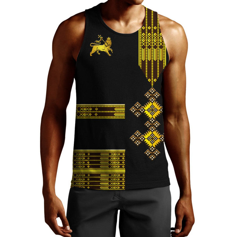 (Custom Personalised) Ethiopia Men Tank Top Ethiopian Lion Of Judah Simple Tibeb Style – Black Lt8